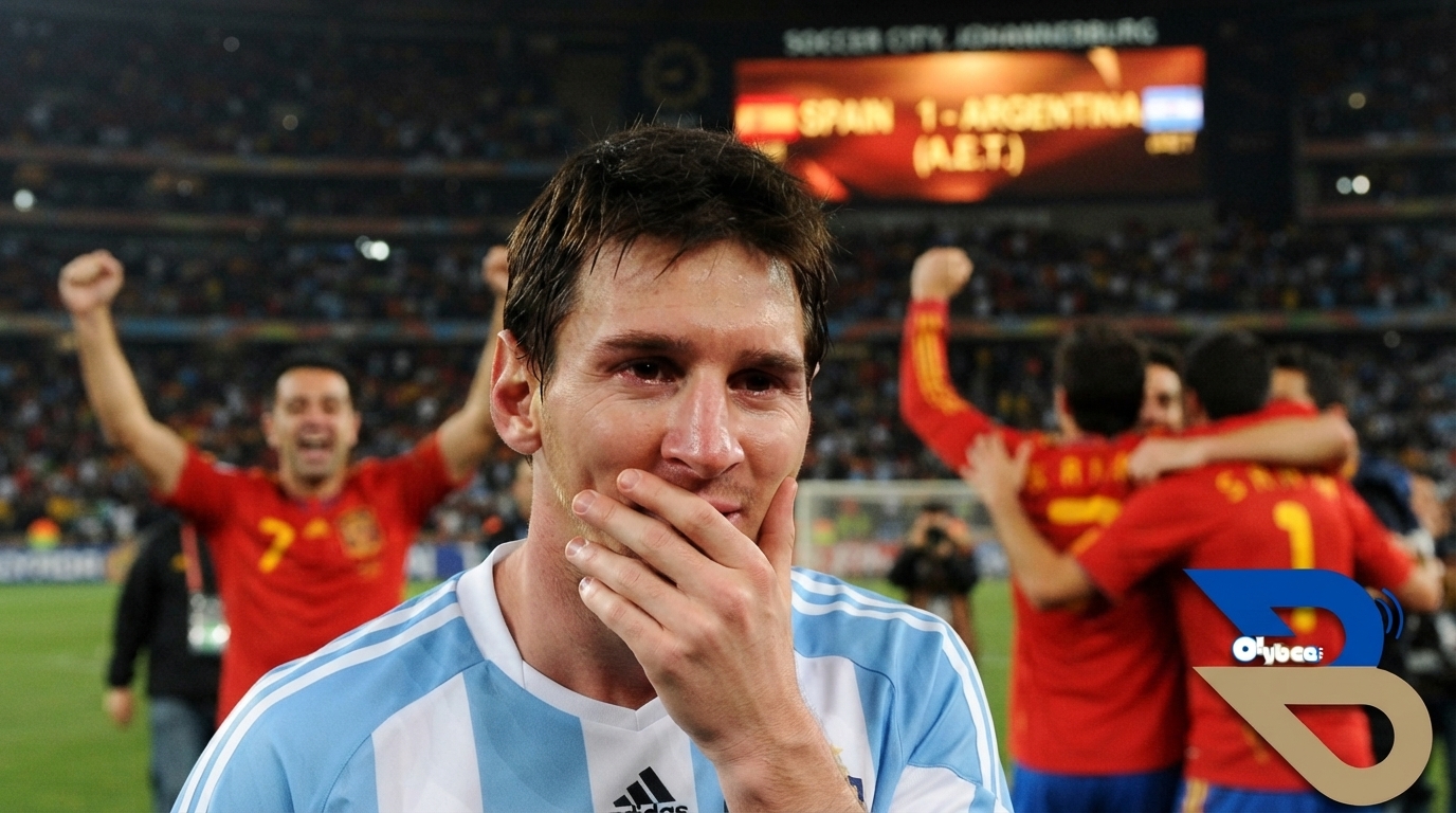 Messi reacts to World Cup final loss against Spain.