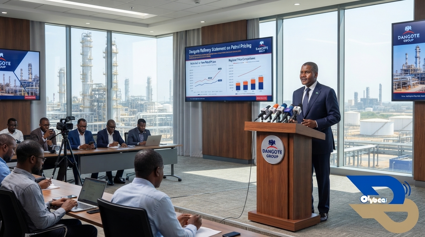 Dangote Refinery addressing recent petrol price hikes at Nigerian filling stations.